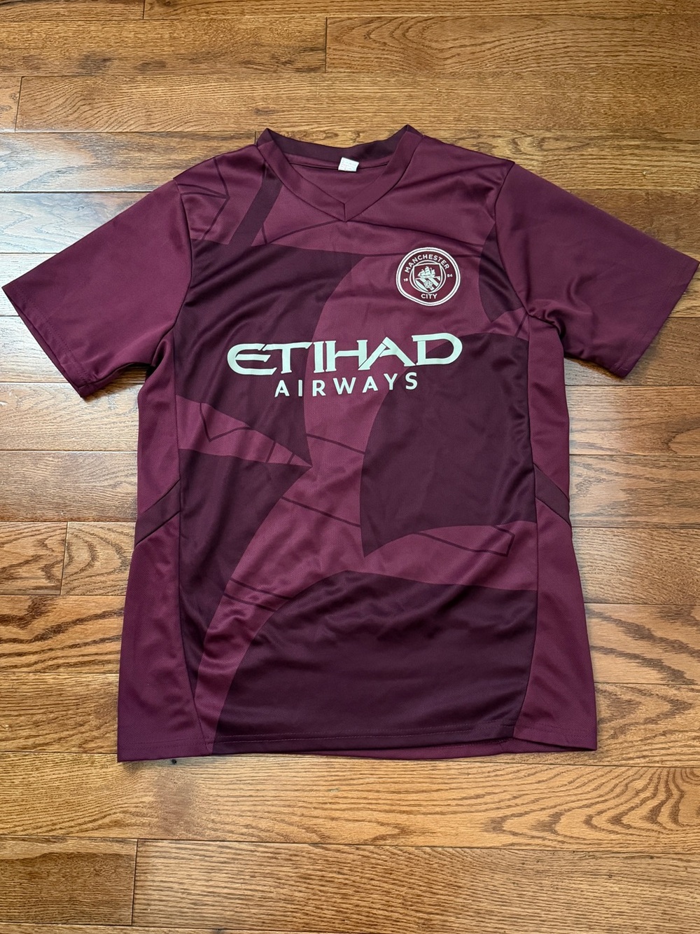 Manchester City Etihad Airways Maroon Soccer Jersey Sz L